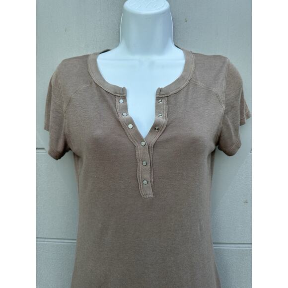 Vintage Y2K Crown Jewel Brown Henley short sleeve Tshirt Sz M Pima Cotton Modal - Picture 3 of 9
